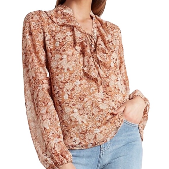 🖤New Express Paisley Floral Lace-Up Ruffle Top Blouse🖤 - Picture 1 of 6